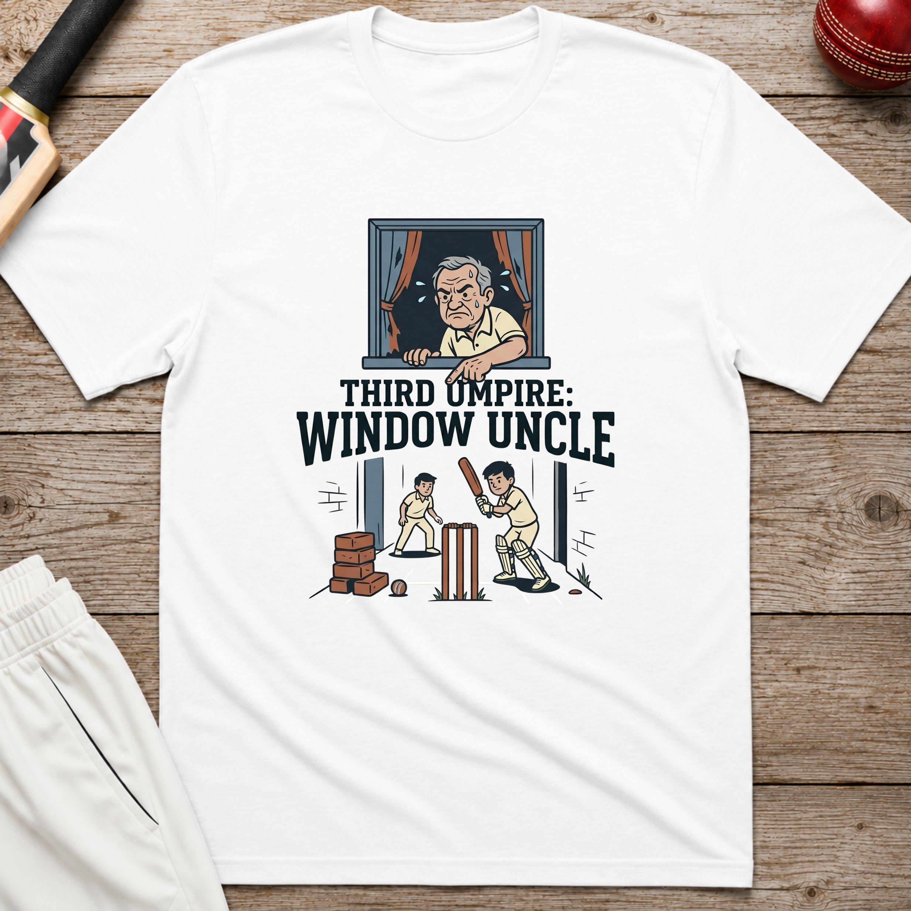 Third Umpire Window Uncle T-Shirt - White