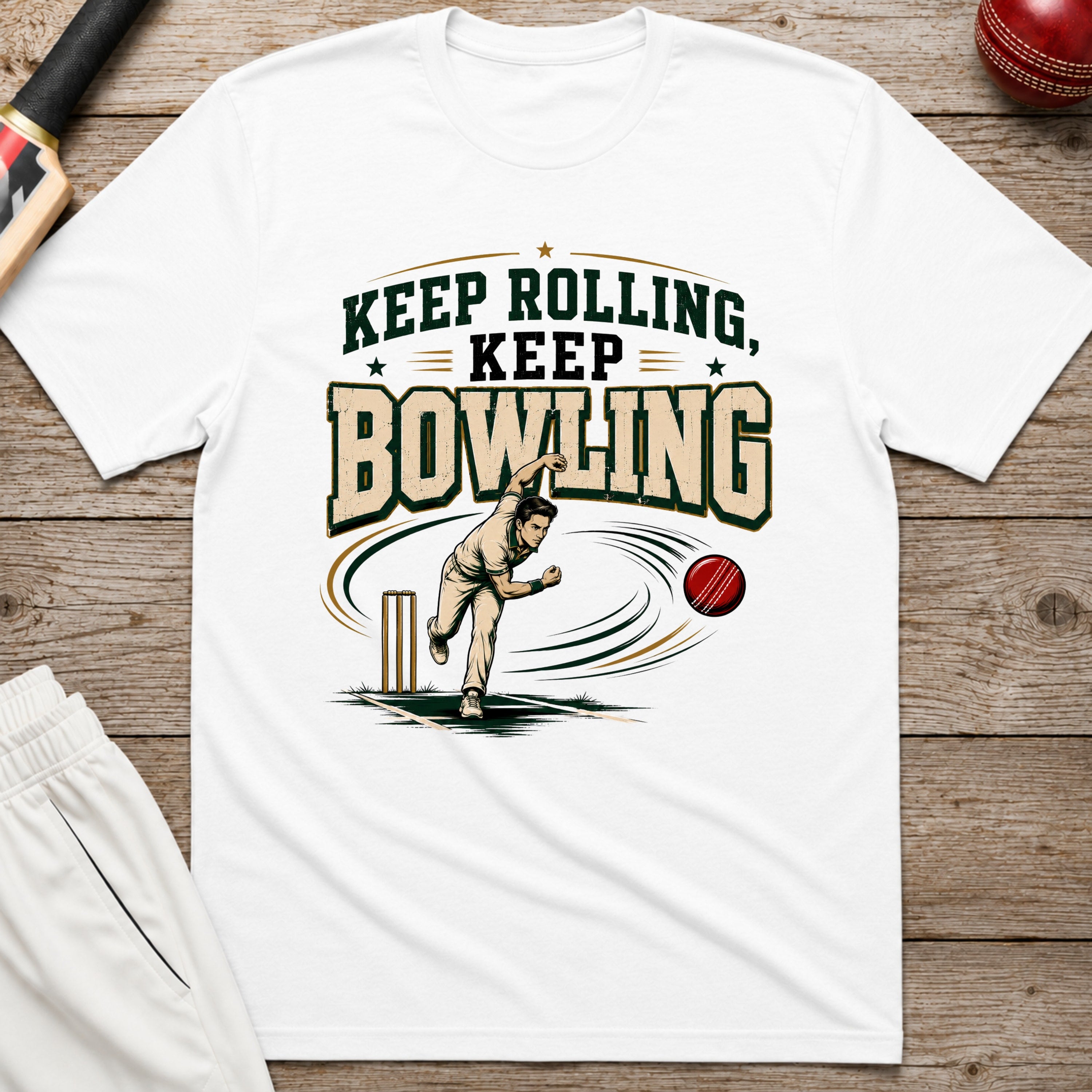 Keep Rolling Keep Bowling T-Shirt - White