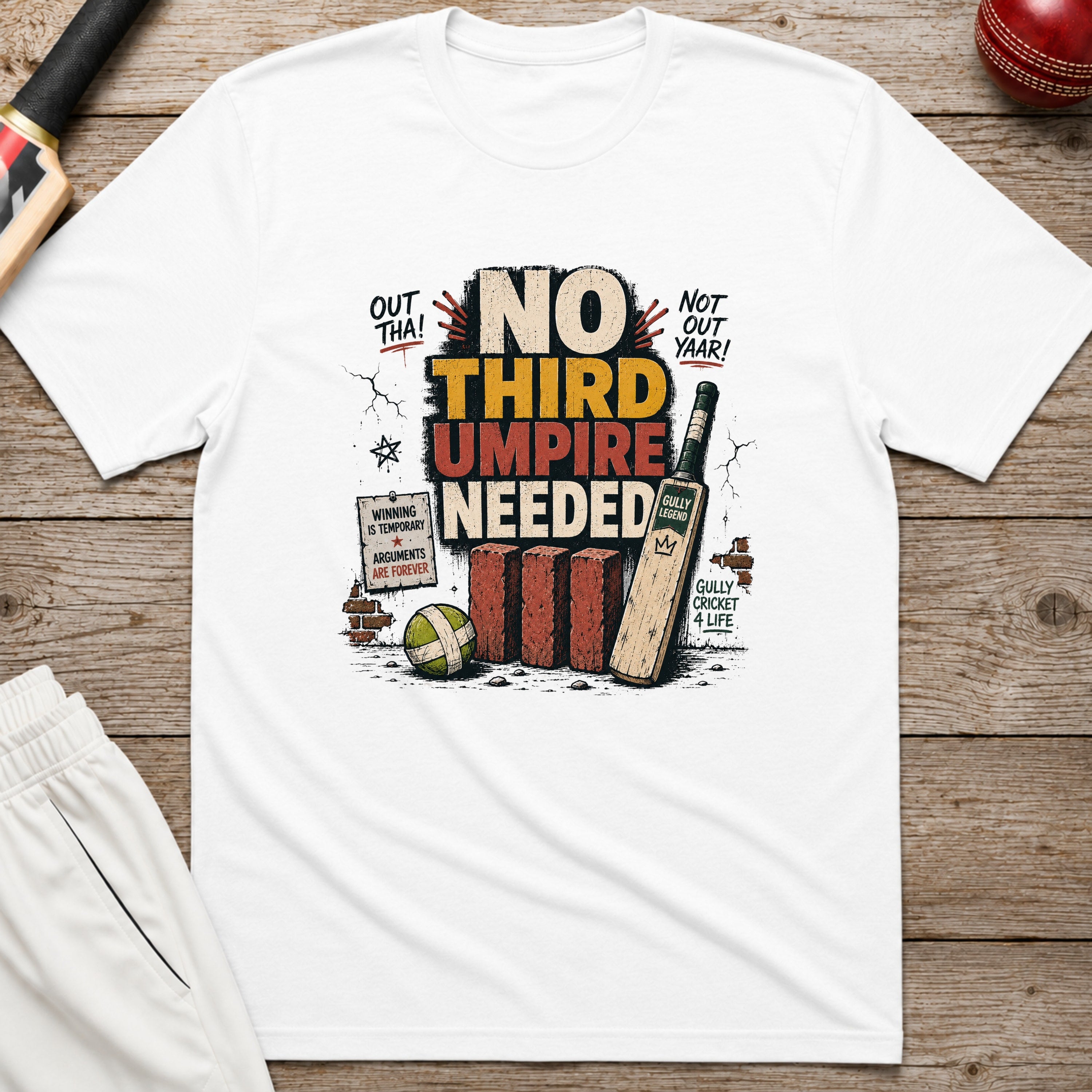 No Third Umpire Needed T-Shirt - White