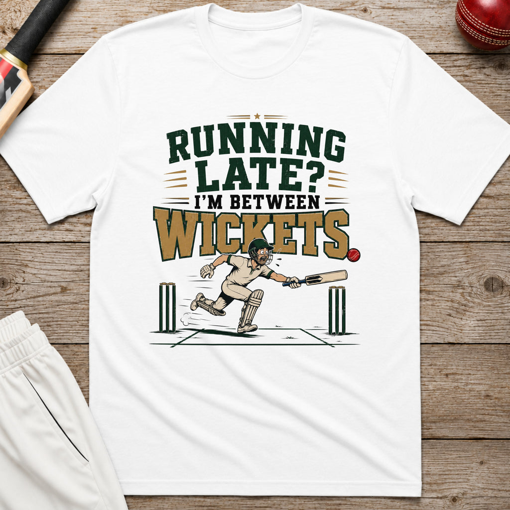 Running Late Im Between Wickets T-Shirt - White