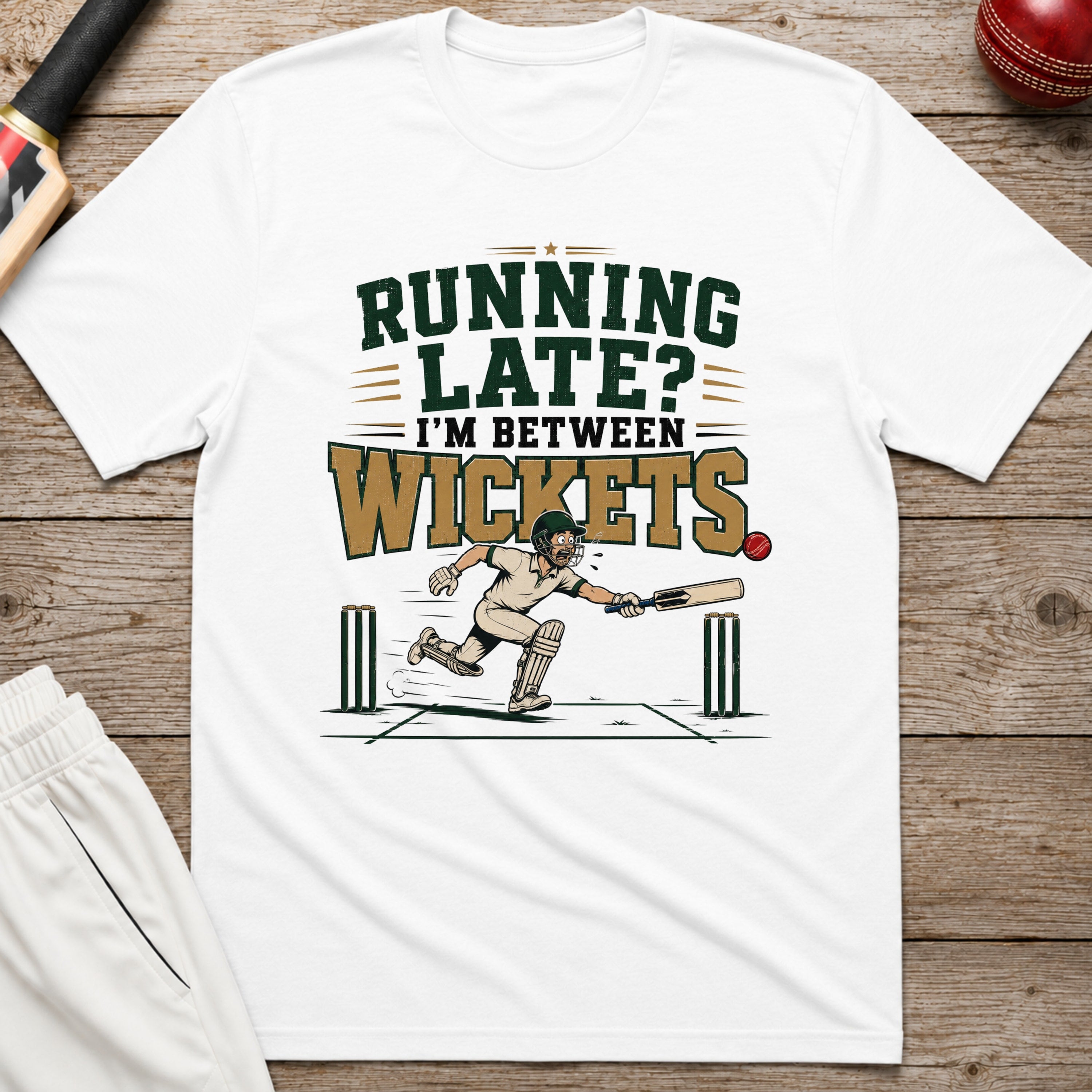 Running Late Im Between Wickets T-Shirt - White