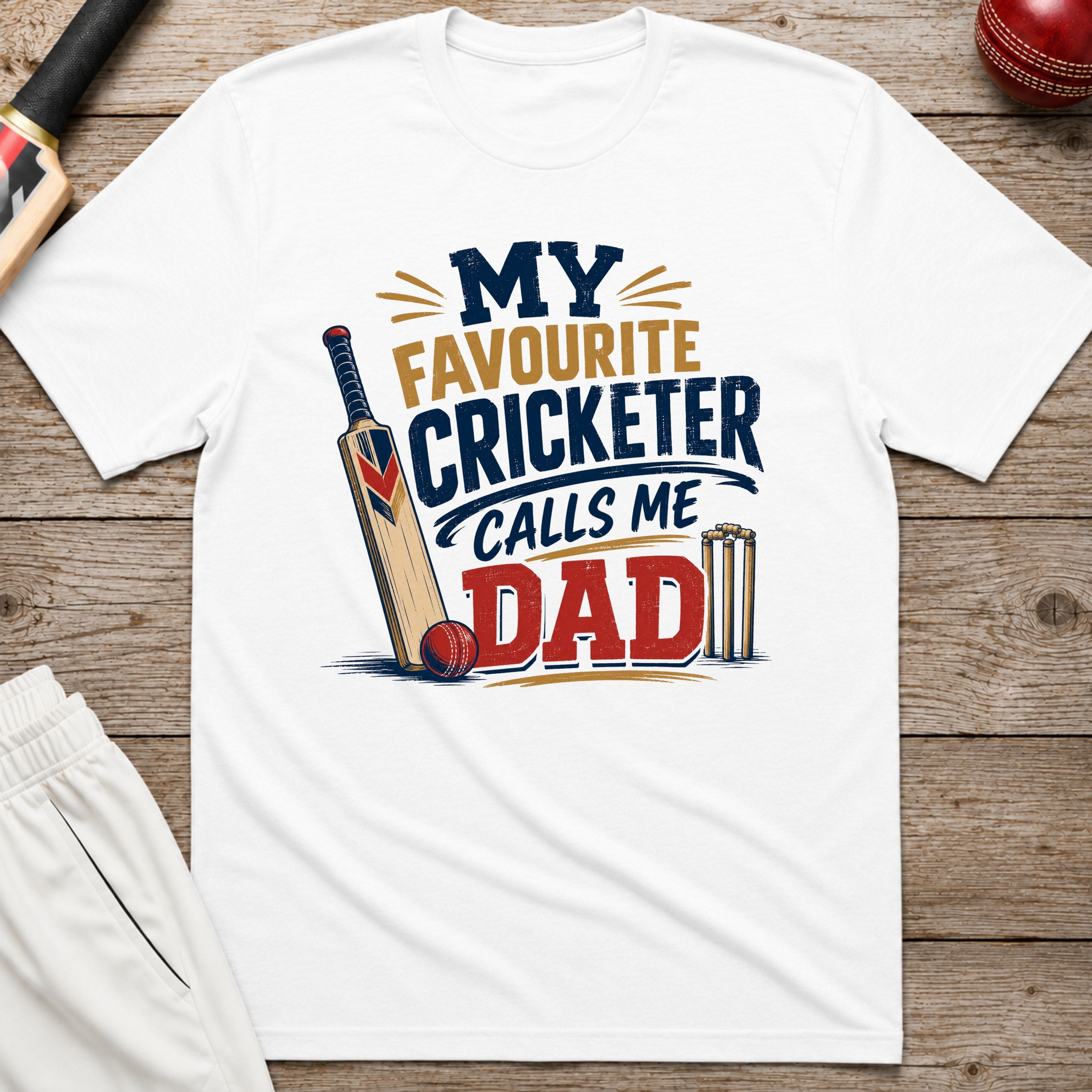 My Favourite Cricketer Calls Me Dad T-Shirt - White